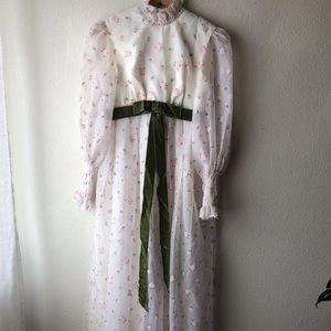 Vintage 70s Bridgerton Regency Women’s Formal Cottagecore Empire Maxi Dress